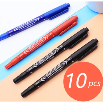 

10pcs Per Carton Colored Permanent Marker Art Pens Waterproof with Double Tips Oily Marker Pen School Supplies Stationery