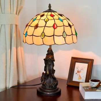

European Retro Colorful Beads Warm Color Living Room Dining Room Bedroom Bedside Lamp Bar Simple Tiffany Glass