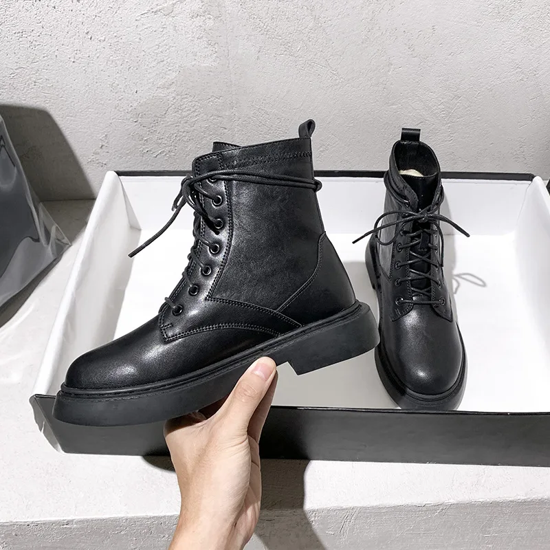 Martin boots women's 2020 new autumn and winter plus velvet boots online celebrity Joker British style handsome thick thin boots