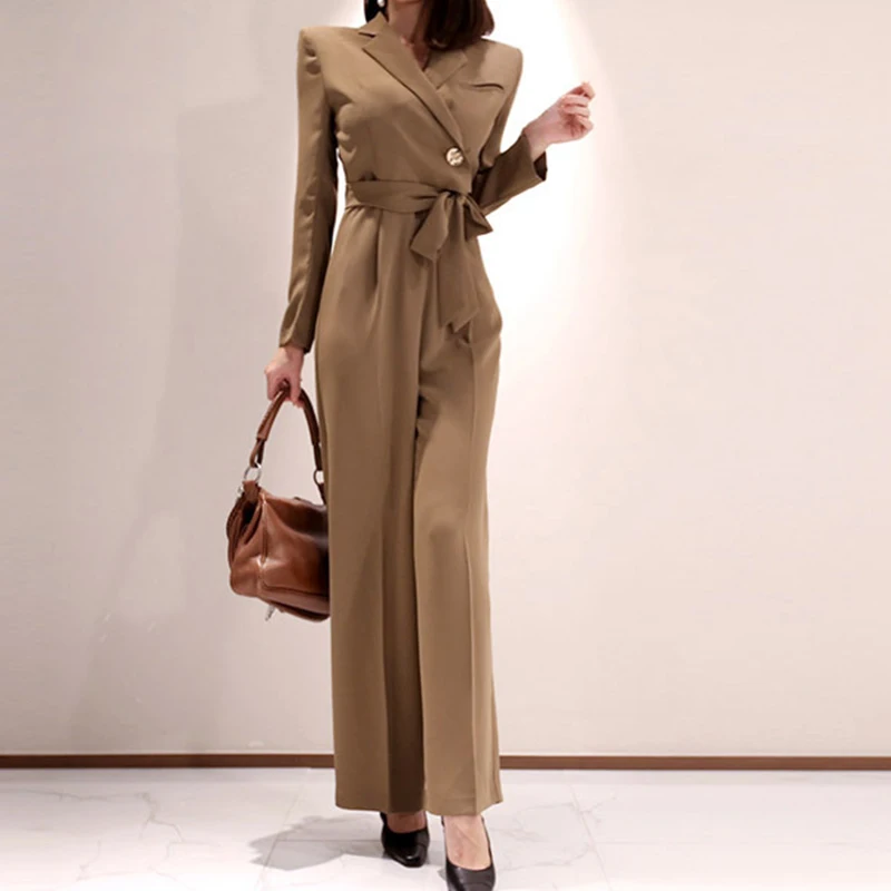 

fashion spring work style women temperament outdoor comfortable solid jumpsuit cute casual high waist high quality long jumpsuit