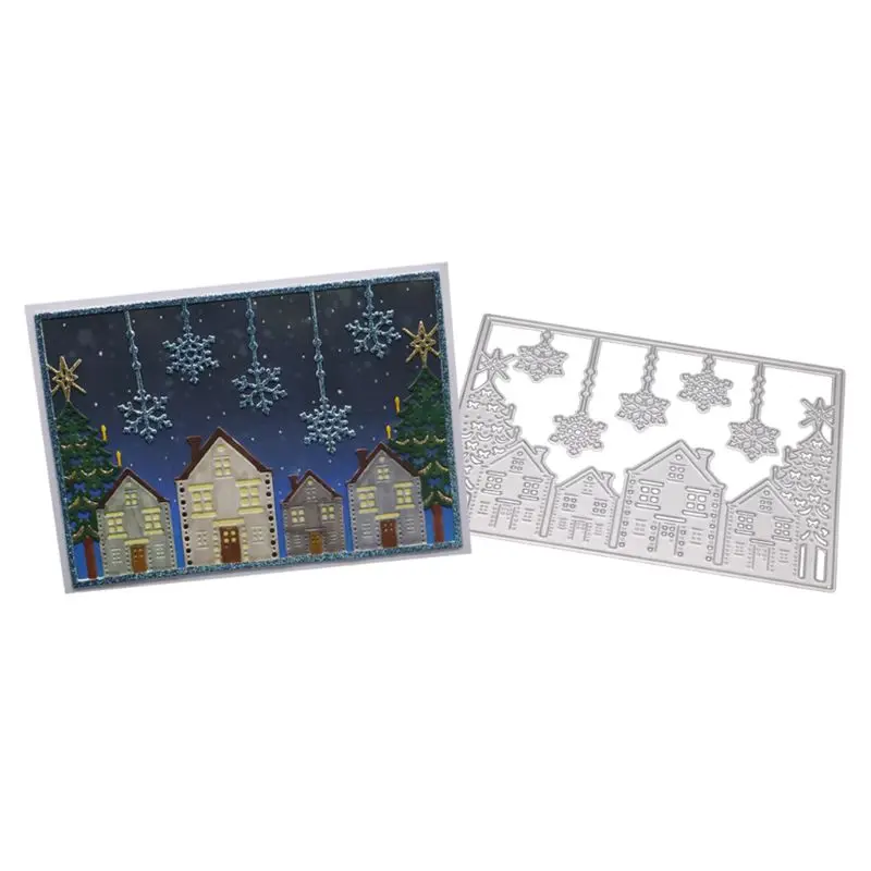 

Christmas House Snowflake Metal Cutting Dies Stencil Snowy Night DIY Scrapbooking Album Stamp Paper Card Embossing Decor Craft