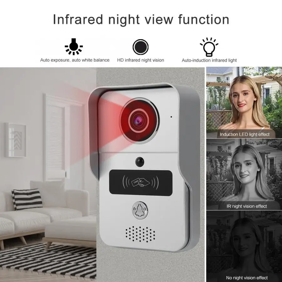 720P Wi-Fi IP Смарт визуальный интерлайт Металл инфракрасная Ночная заметная Обложка считыватель дверной звонок 100-240 В