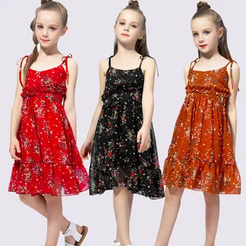 

2020 Girls Chiffon Lace Princess Dress Summer Kids Strap Flower Sundress Children's Backless Bohemia Clothes Dresses for Girls