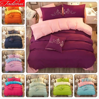 

High Quality Solid Pure Color Plain 3/4 pcs Bedding Set Adult Kids Bed Linens Bedspreads Duvet Cover Single Full Queen King Size