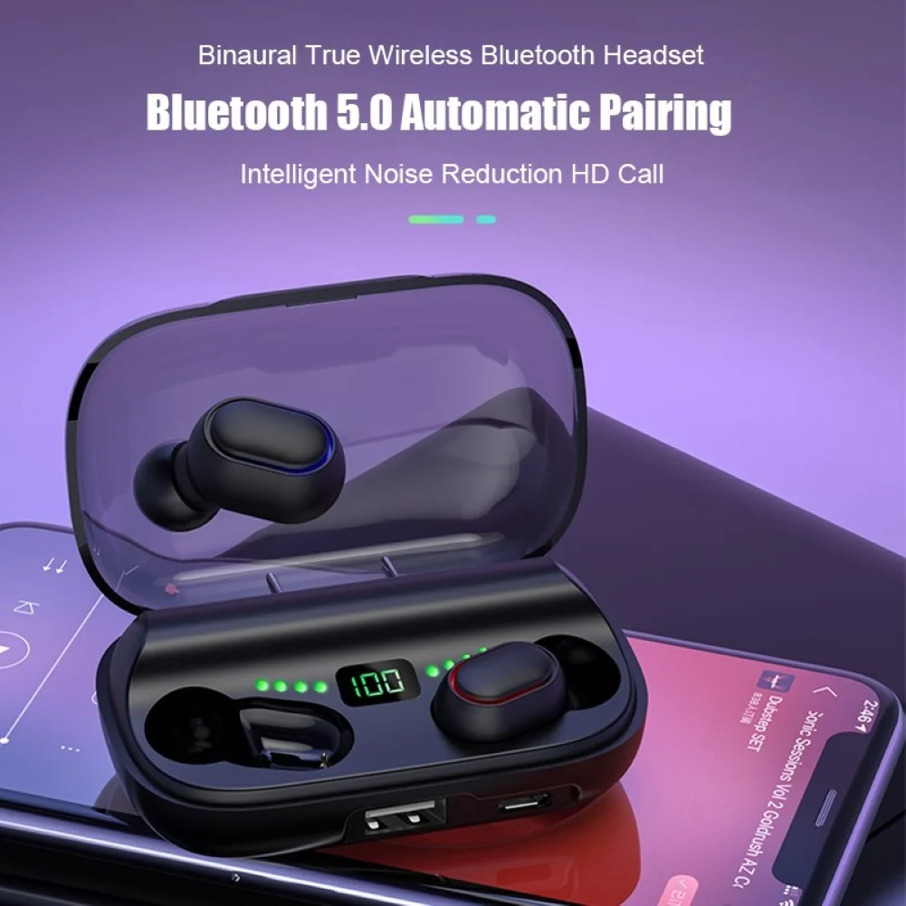 TWS V5 0 Bluetooth Wireless Earphones 1200mah Charging Box 9D HIFI Sound Touch Control Earphones for Iphone Sumsung Ipad IOS
