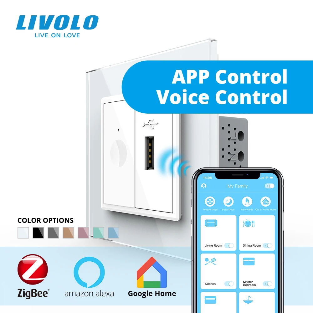 Livolo EU Standard 2Gang  Wall Touch Button Switch with USB 2.1A plug socketcross control phone charge up down stair design
