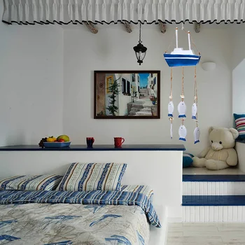 

Mediterranean Ocean Wind Chime Pendant Home Ornaments Gifts Wooden Crafts Shells Conch Curtain Fish Boat Shape Decor for Room