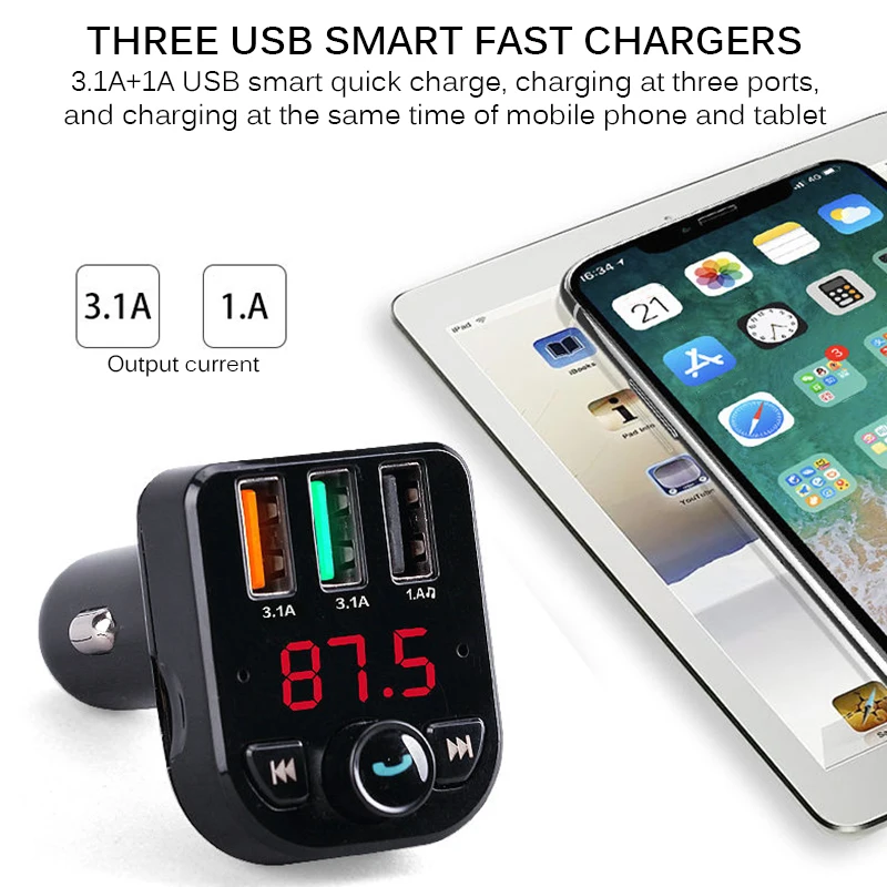 3.1A автомобильное зарядное устройство 3 USB автомобильный адаптер зарядного устройства для телефона 12-24 В с Hands-free fm-передатчик Bluetooth автомобильный комплект lcd mp3-плеер