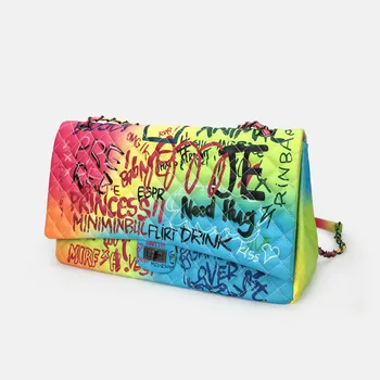 

Quality Ladies Bag 2020 Color Graffiti Diamond Check Chain Bag Large Capacity Bag Universal Shoulder Messenger Bag Luis Channels