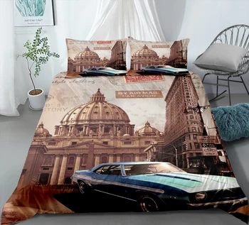 

Classic Architecture Home Duvet Cover Pillowcase Vintage Buildings Print Microfiber Bedding Set London Bed Linen Set 2/3 Piece