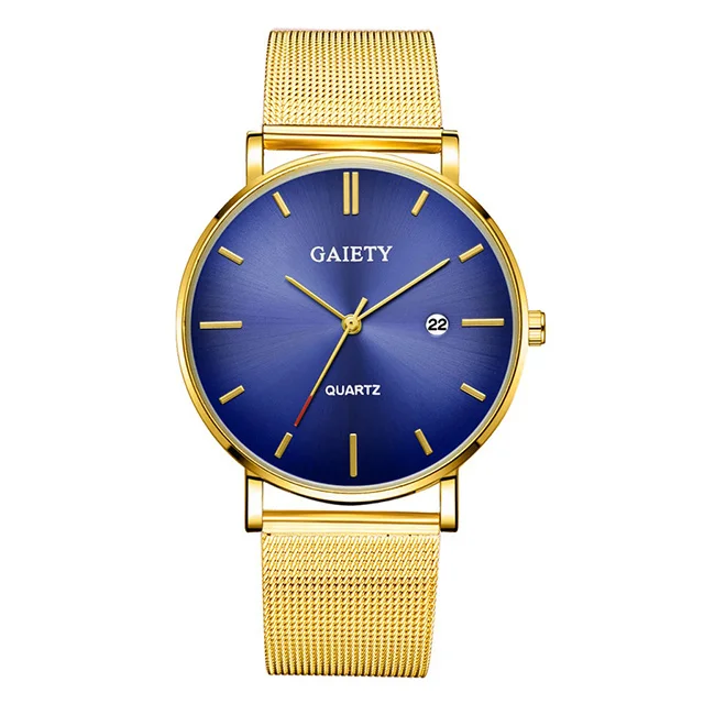 Top Brand Mens Watches Fashion Ultra Thin Quartz Man Wrist Watch Luxury Men's Aurora Gradient Watch Casual Mesh Steel Male Clock - Цвет: gold blue gold