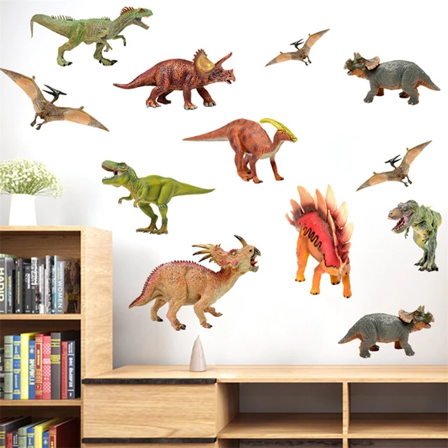 Aquarelle différents types de dinosaures Stickers muraux pour enfants  chambre garçon chambre à coucher salle de jeux autocollants de décoration  Stickers muraux - AliExpress