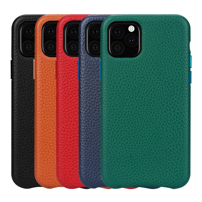 Real Genuine Leather Cover Case For iPhone 7 8 Plus XR XS 11 Pro Max Ckhb-21K Litchi Cowhide Back Phone Case Metal Button