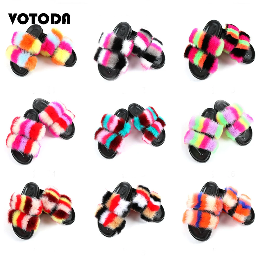 Шлепанцы женские теплые домашние искусственный мех енота Лисий пушистые из