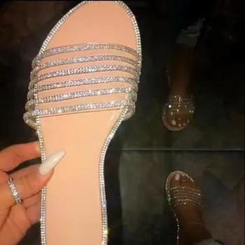 

Summer Women Shoes 2020 Rhinestone Flat Bottom Casual Slippers Outdoor Wild Sandals Durable Beach Flip Flops Zapatos De Mujer