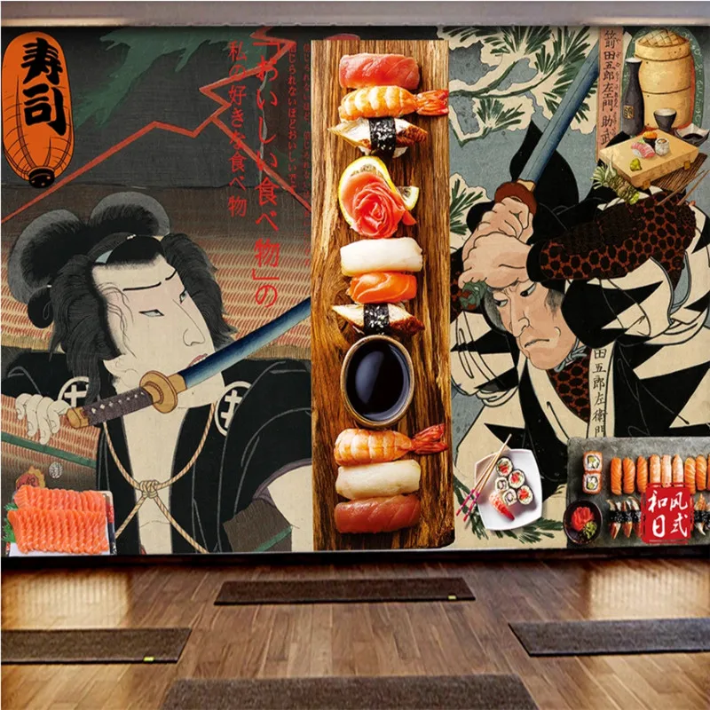 Japanese Style Ukiyo E Samurai Sushi Cuisine Background Wall Paper 3d Retro Sushi Restaurant Industrial Decor Mural Wallpaper 3d Wallpapers Aliexpress