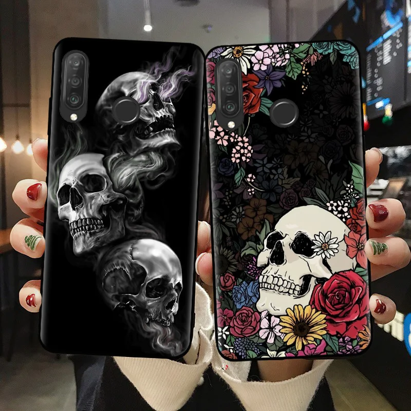 Мягкий силиконовый чехол для телефона Huawei P10 P20 P30 P40 Lite E Pro в стиле ретро с черепом