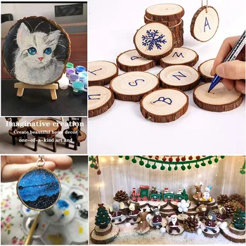 

30 Pcs Craft Unfinished Nature Wood Slices Christmas Ornament Wooden Cutouts for DIY Predrilled Tree Slices with Screw