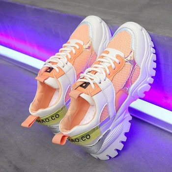 

Women Platform Sneakers 2020 Designers Orange Casual Shoes Fashion Brand Chunky Sneaker Ladies White Vulcanized Shoes Woman 5cm