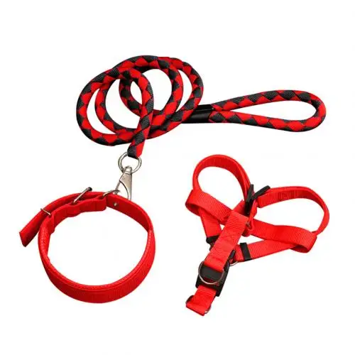 Red Black 3 шт./компл. поводок для собак жгут поводок с ошейником для прогулочные товары для щенков питомцев - Цвет: Red Black