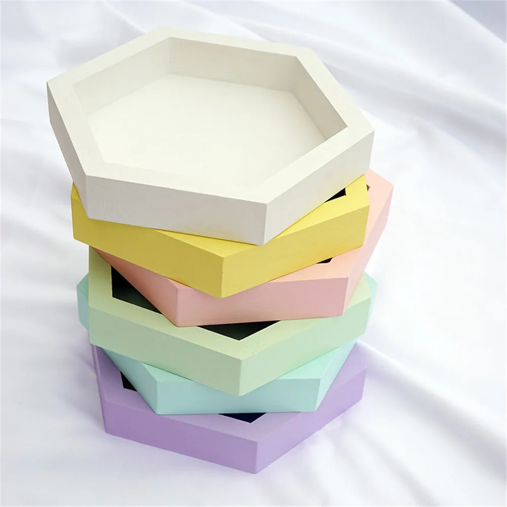 Nordic Wood Storage Tray Chic Ins Fruit Cake Dessert Plate Candy Color Hexagon Shape Jewelry Display Home Desktop Decor | Дом и сад
