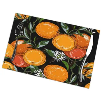 

6pcs Placemat for dining table Vintage Botanical Orange Tree Heat-resistant Kitchen Dining Accessories