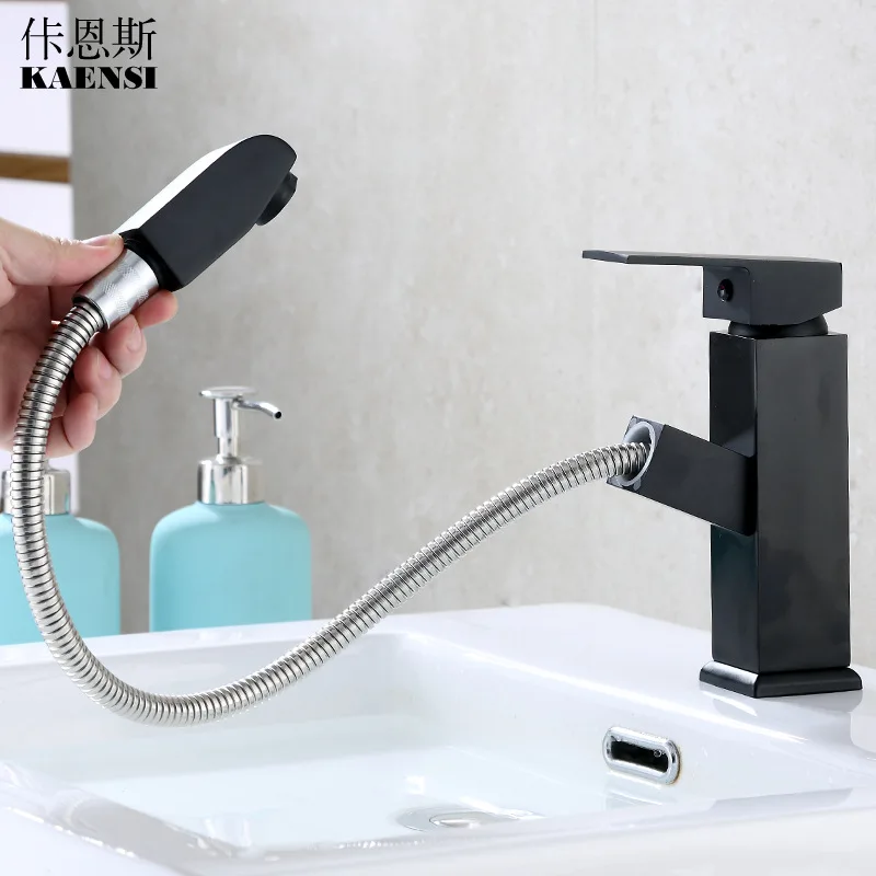 

Black And White with Pattern Pulling Basin Faucet Wash Basin Hot And Cold Pullout Faucet Bathroom Wash Basin Shampoo Baking Varn