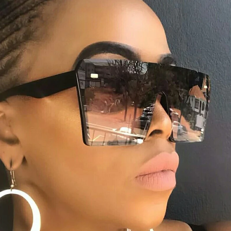 

2022 Fashion Oversized Square Sunglasses Women Big Frame Flat Top Rivet Sun Glasses For Female Men Vintage Mirror Shades Eyewear