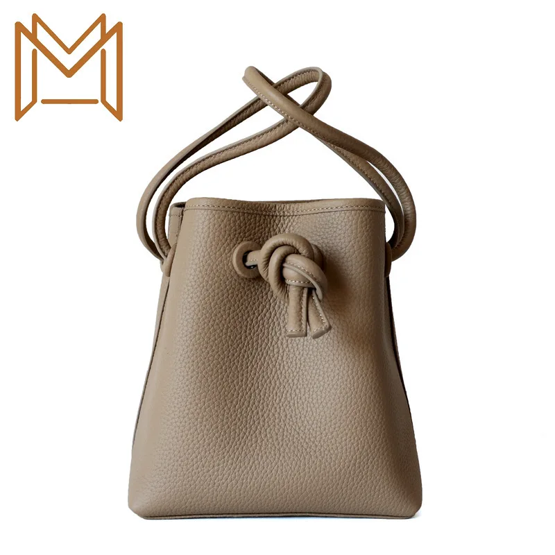 

2019 Bucket Package Litchi Head Layer Cowhide Single Shoulder Satchel Small Concise Package