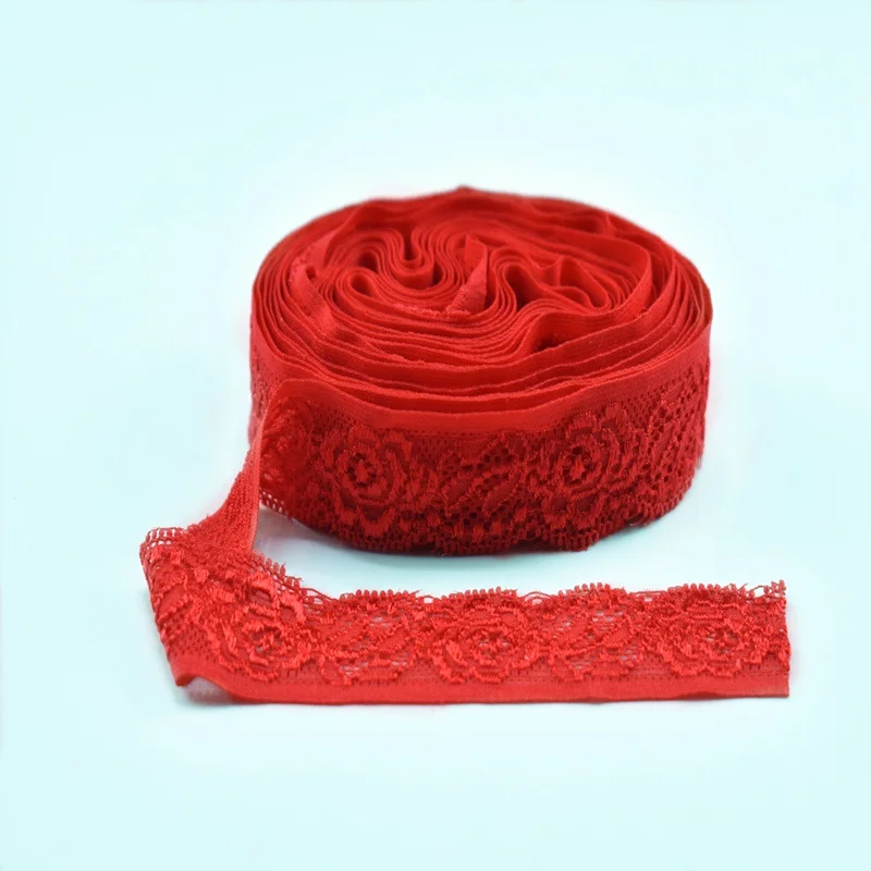 10 ярдов/партия эластичная кружевная отделка для шитья одежды украшения 24 мм из эластичной ткани с кружевом лента вышивка DIY Свадебные аксессуары - Цвет: red
