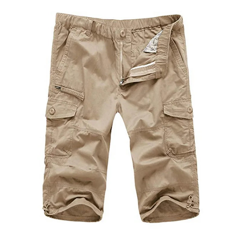 Классические брюки карго 3/4, мужские повседневные Спортивные укороченные военные брюки, винтажные Короткие Брюки с карманами, мужские тактические брюки - Цвет: Khaki