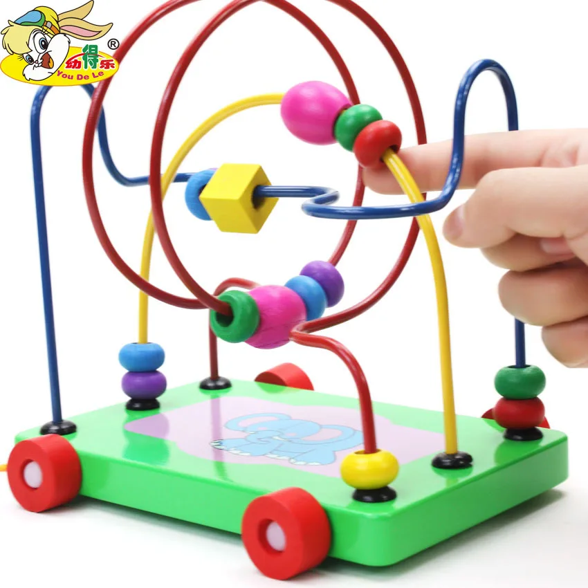 Wooden Elephant Bead-stringing Toy Trailer Maze Bead-stringing Toy Children Educational Force Bead-stringing Toy ENLIGHTEN Early
