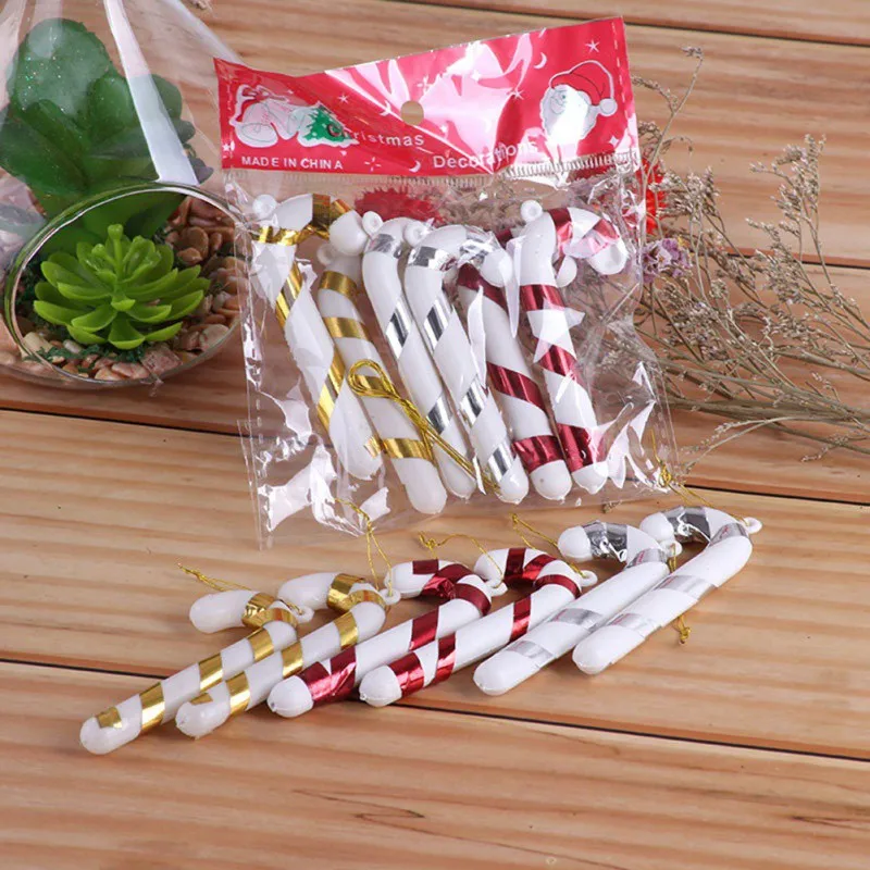 

6Pcs Small Candy Cane Stick Plastic Striped Candy Stick Christmas Tree Hanging Decoration Festive Party Supplies