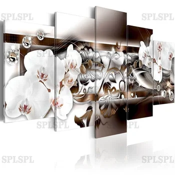 

5 Pieces Classical Canvas Print White Orchids Blossom Posters and Prints Moeder Art Painting for Living Room Bedroom Home Decor
