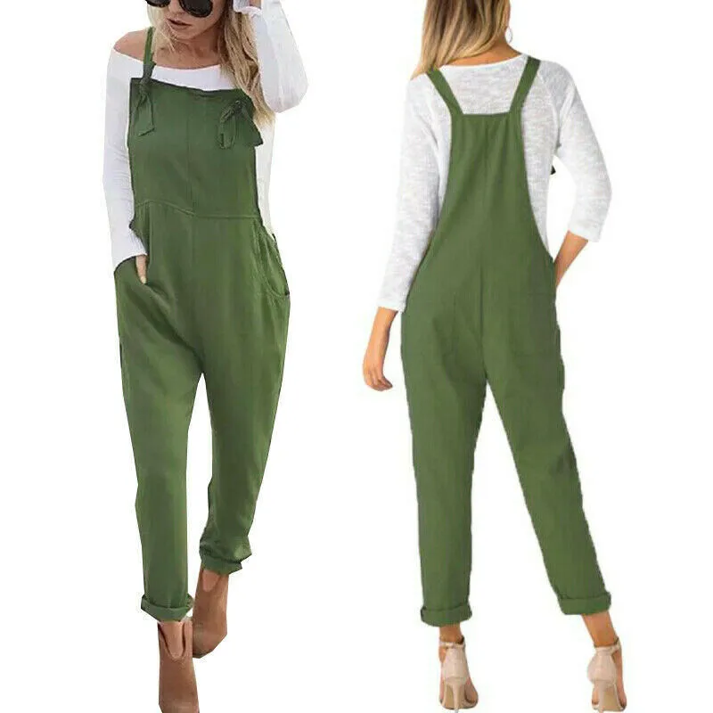 Casual Women Pocket Cotton Linen Loose Wide Leg Jumpsuit Solid Color Overall Long Trousers Pants 2020 New Ladies Overalls Pants Casual Women Pocket Cotton Linen Loose Wide Leg Jumpsuit Solid Color Overall Long Trousers Pants 2020 New Ladies Overalls Pants