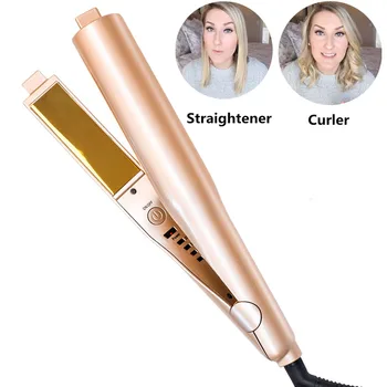 

Professional 2 In 1 Hair Styling Gold Titanium Ceramic Corn Roller Magic Hair Curler Wand Hair Straightener Style Flat Iron