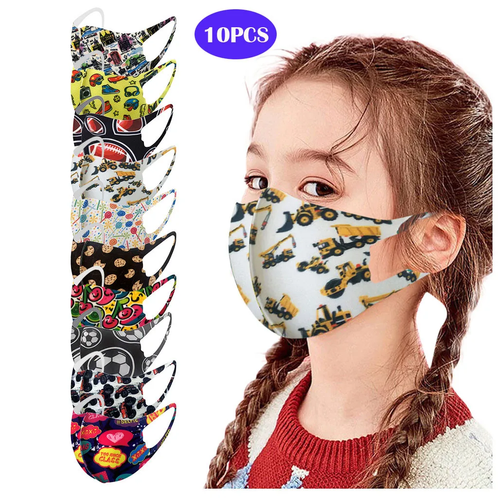 Mascarilla lavable con estampado de dibujos animados para niños, máscara de tela para la boca, protectora, reutilizable, 10 Uds.