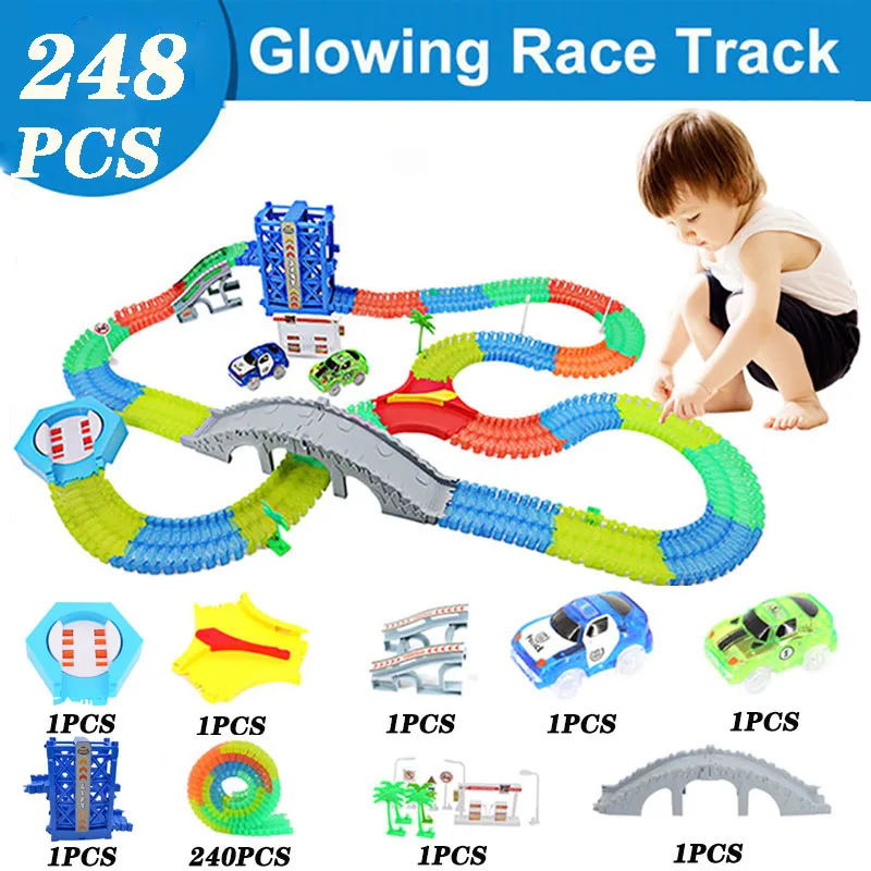 248 Track Car Kit 240 шт магический трек коллекция детский подарок на день рождения Электрический светящийся гоночный DIY светодиодный игрушечный автомобиль детские игрушки для мальчиков и девочек - Цвет: 248 Track Car Kit