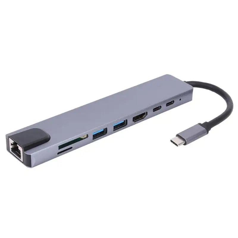 8 в 1 USB концентратор TYPE-C Gigabit LAN док-станция USB C адаптер U диск/жесткий диск/мышь кнопка/карта памяти/TF/RJ45/HDMI