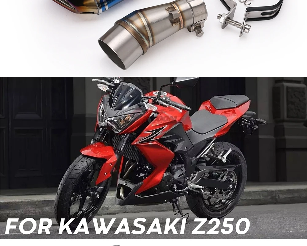 Для Kawasaki Z250 08-17 Ninja 300 13-17 Ninja 250R средняя труба с выхлопом мотоцикла без шнуровки выхлопная система с глушителем подходит