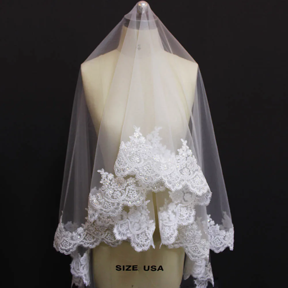 High Quality Neat Lace Wedding Veil With Bling Sequins Bridal Veil
