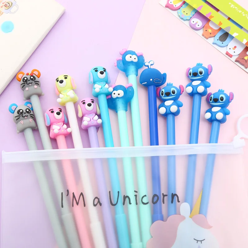 Mixing 12pcs Set Gel Pen Kawaii Cartoon Creative Alpaca Cute Cool School Ink Pens Office Stationary Supply with Pencil Bag - Цвет: 2