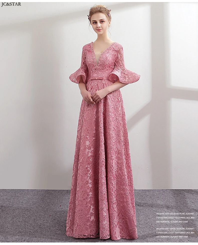Vestidos de fiesta largos elegantes de gala boda новые кружевные платья трапециевидной формы с оборками и рукавами пыльно-розового цвета для подружек невесты больших размеров