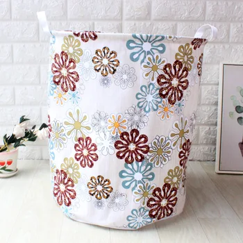 

New Printing Laundry Basket Cotton Linen Laundry Bucket for Dirty Clothes Waterproof Folding Toy Organizer YB090M40