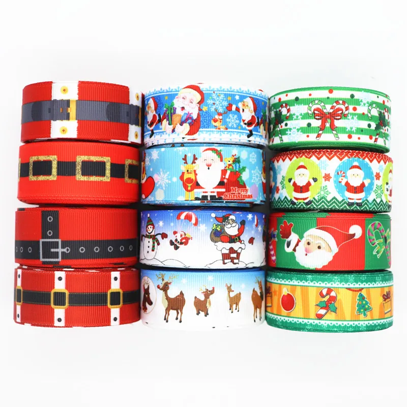 

50 Yards 1'' 25MM Christmas Day Printed Grosgrain Ribbons For Hair Bows/ Gift Packaging DIY Handmade Materials Y19072402