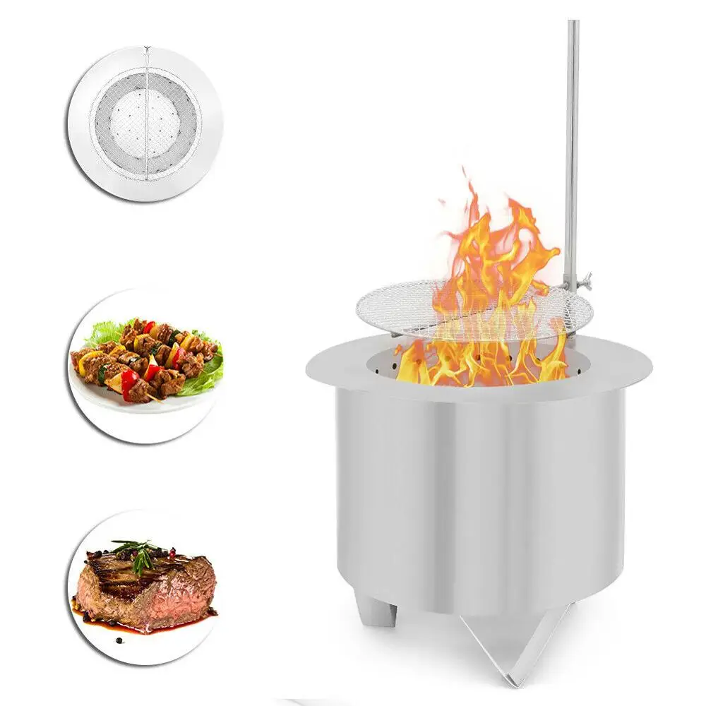 Double Flame Patio Fire Pit Wood-Burning Less Smoke Portable Stainless Steel