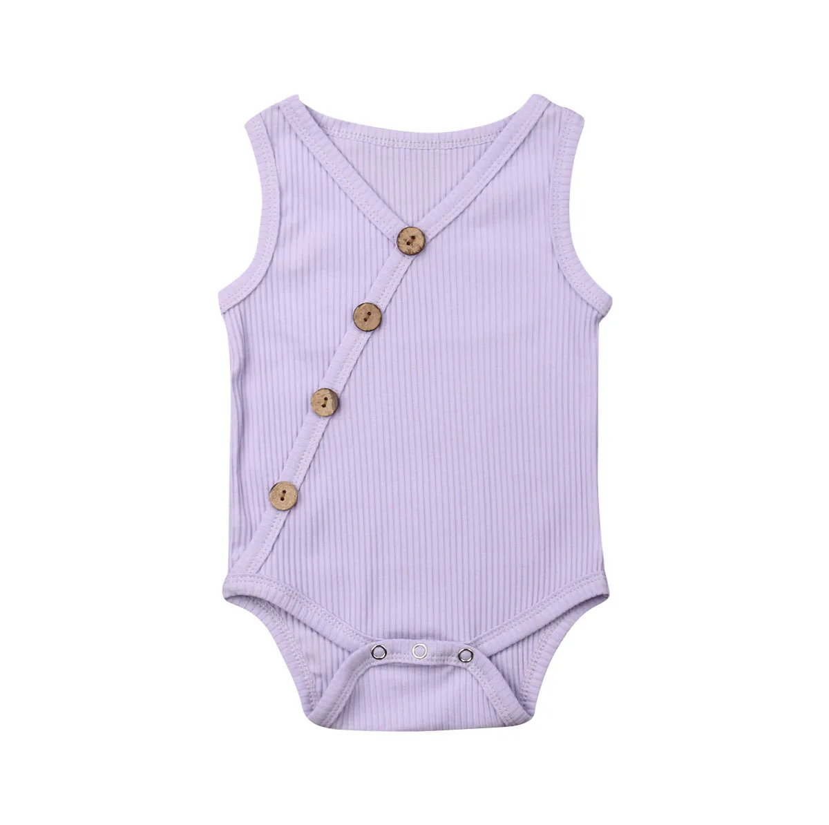 0-24M Toddler Baby Bodysuit Boy Multi-color Cross-body Girl Summer Solid Button Casual Decoration Jumpsuit Clothes Outfits - Color: Purple
