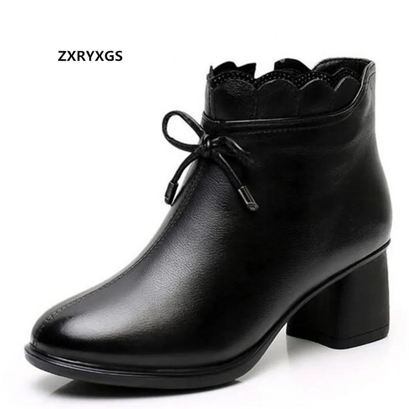 

Женские ботинки из натуральной кожи, с мягкой подошвой, на толстом каблуке