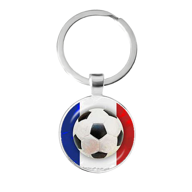 Football Team Emblem Keychain France Flag and Football Logo Key Ring Jewelry European Football Funs Cool Men Gift