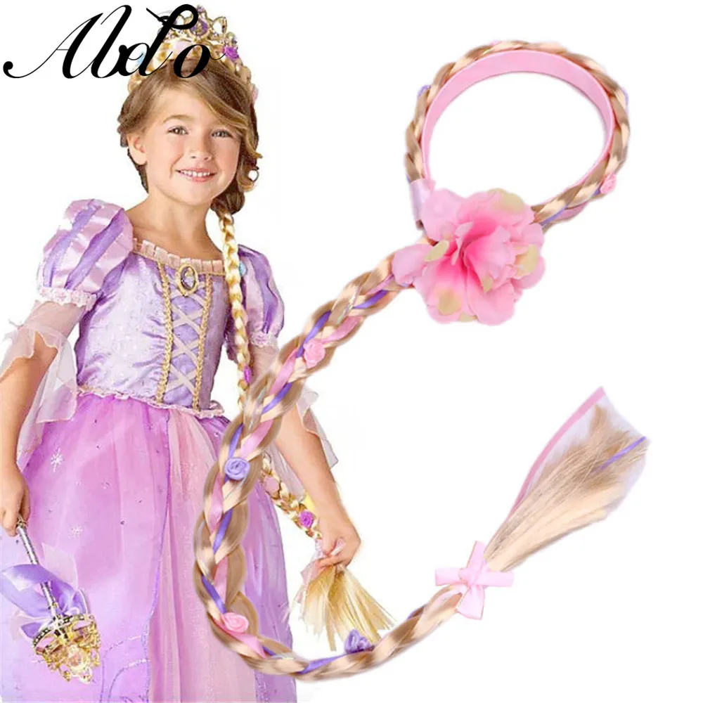 ABDO Girl Hair Accessories Blonde Cosplay Weaving Braid Tangled Rapunzel Hair Band For Baby Girls Princess Floral Headband 2